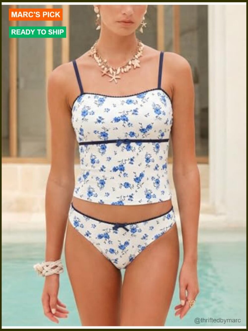 Tummy Control Tankini Set High Cut Two Piece Bow Tie Side - Picture 2 of 7